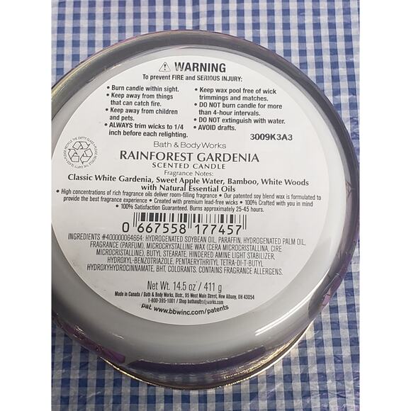 BBW Rainforest Gardenia Large 3 Wick Candle Fresh Home Fragrance Decor - Picture 2 of 2